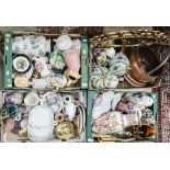 Four boxes of assorted ceramics comprising of figures, vases, various lamps, pictures,