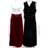 A velvet waistcoat early 1980s together with a black velvet embossed skirt 1970s and a Waldman