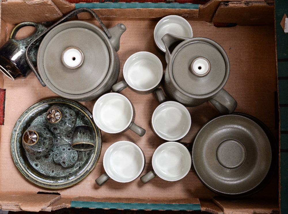 A Denby 'Chevron' part tea/coffee set, six cups, six plates, six saucers, tea pot,