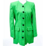 A vibrant green long line ladies' jacket by Zandra Rhodes, early 1980s,
