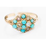 A turquoise and opal cluster ring, possibly 18 ct gold,
