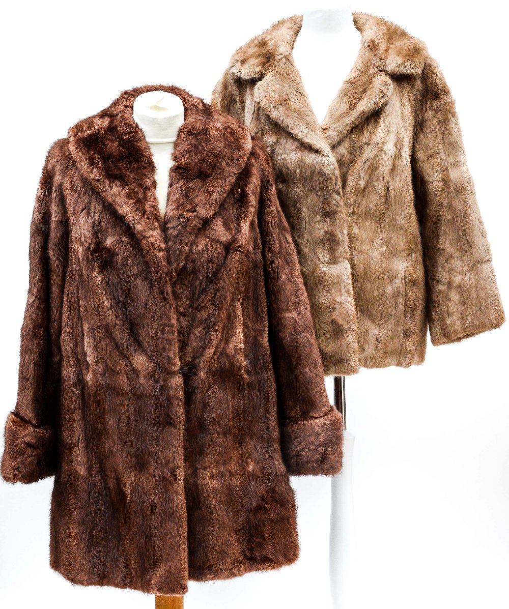 A 1950s musquash fur coat, lining new, together with a musquash fur jacket, 1960s,