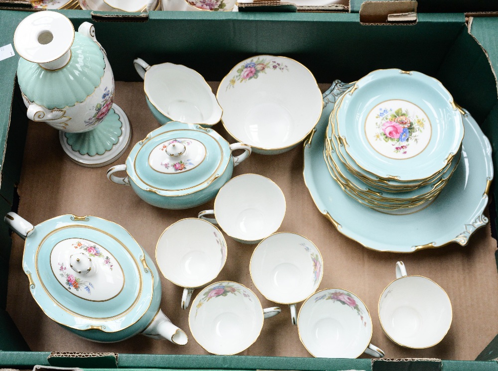 A Royal Crown Derby part tea service including, tea pot, milk, sugar, six cups, saucers,