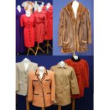 One brown fur jacket, late 1940s with curved pockets together with four other ladies' jackets,