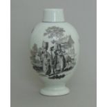 A Worcester ovoid tea canister Hancock printed with 'The Milkmaids and Haymakers', circa 1765, 12.