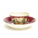 A Worcester soft paste porcelain tea bowl and saucer, circa 1755,