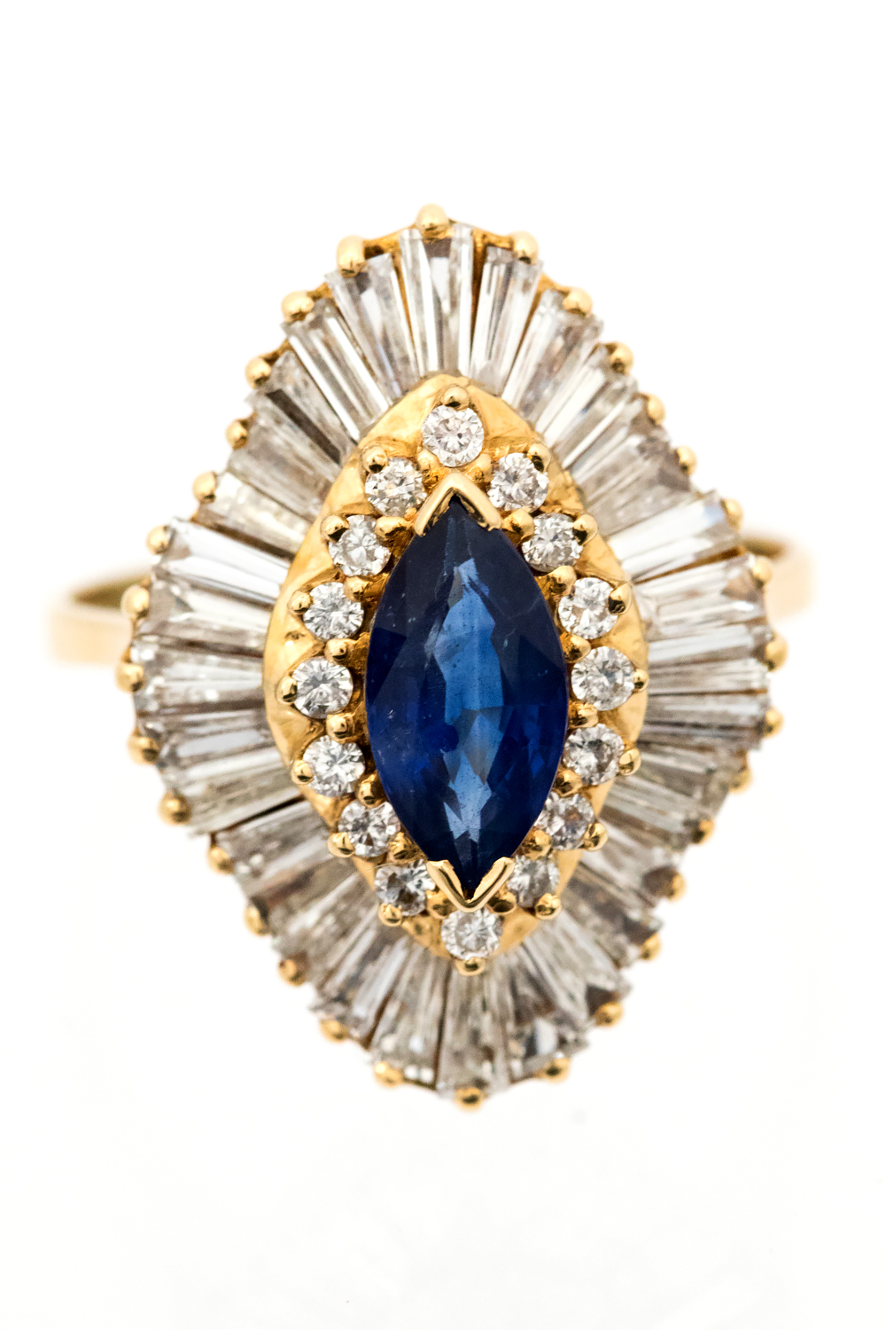 A sapphire and diamond fancy cluster 18ct gold ring,