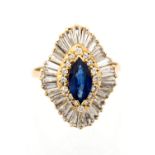 A sapphire and diamond fancy cluster 18ct gold ring,