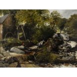 Lee, Frederick Richard RA (British) (1798-1879), watermill with figures on rocks foreground,