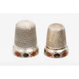 Scottish interest, a Victorian silver and Scottish hardstone inlaid thimble,