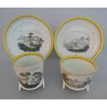A Chamberlain Worcester tea cup and saucer and coffe cup and saucer,