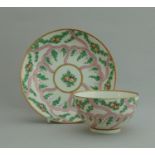 A Worcester tea bowl and saucer 'Hop Trellis' type, circa 1770, tea bowl 4 cm high 7.