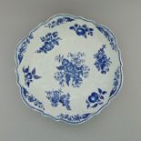 A Worcester blue and white junket or salad dish, printed Fir Cones, Insects & Flower Sprays,