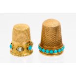 A Victorian gold and turquoise cased thimble,