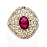 Art Deco style ruby and diamond fancy cluster ring,