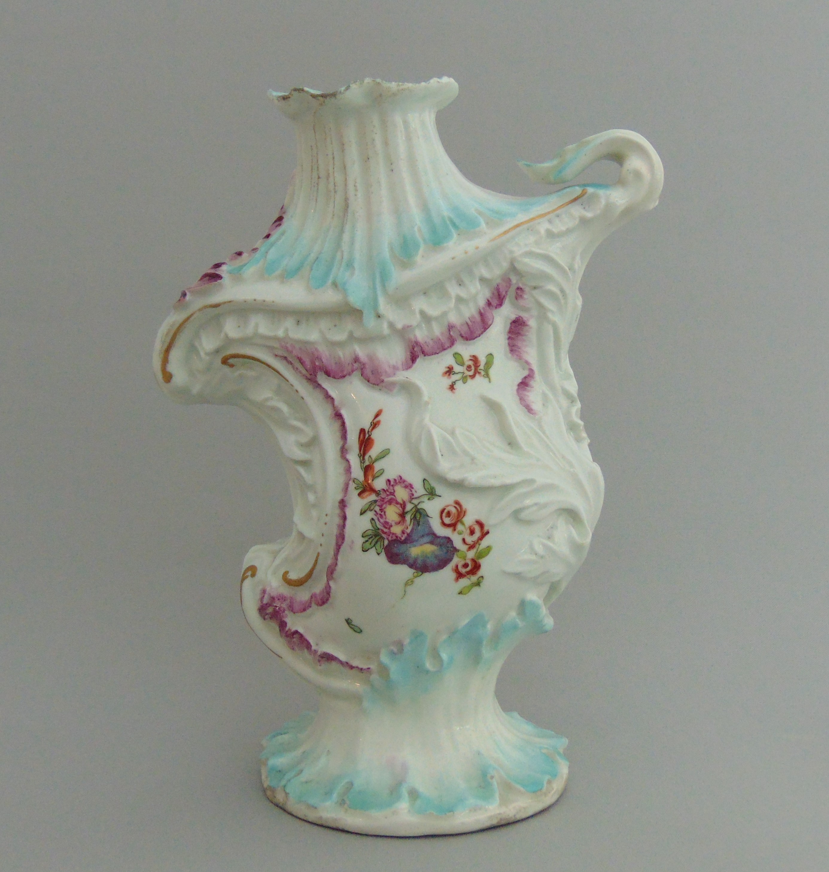 A Derby Rococo vase, decorated in turquoise and puce with flower sprays, circa 1758, 20.