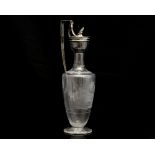 A Victorian glass claret jug, of Grecian form with plated handle and mount,