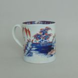 A Chaffers Liverpool coffee can, decorated with an underglaze landscape & overglazed red,