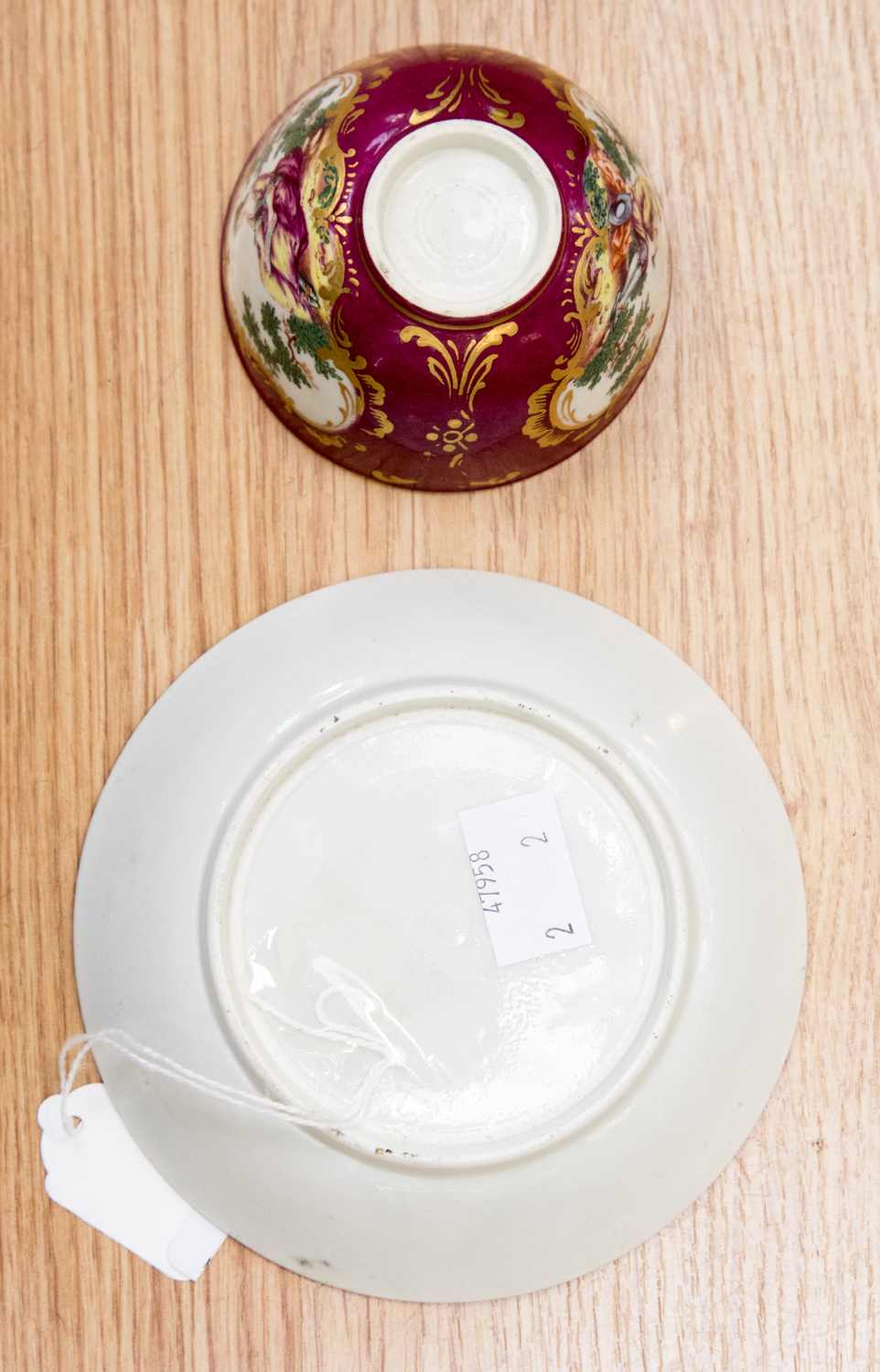 A Worcester soft paste porcelain tea bowl and saucer, circa 1755, - Image 2 of 2