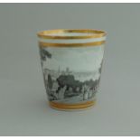 A Chamberlains Worcester beaker, printed en grisaille with a view of Worcester, circa 1800,