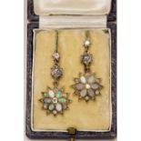 A pair of late Victorian opal and diamond yellow and white metal drop earrings,