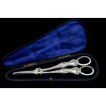 A Victorian cased pair of Albert pattern silver grape shears,