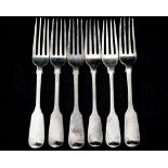 A composite set of six silver entree forks, each of fiddle pattern with a crest of a bird of flight,