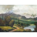 Grant Kurtis, Andrew (British) (XX), a mountainous landscape with lake, oils on canvas,