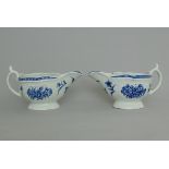 A pair of Worcester sauce boats, blue & white decoration, circa 1770,