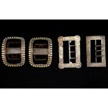 A pair of George IV silver shoe buckles, of rectangular form with beaded detail,