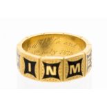 A Victorian 18ct gold and black enamelled mourning ring,