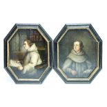 19th Century European School, a pair of naive octagonal portraits,