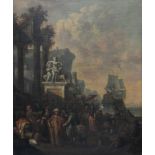 19th Century follower of Thomas Wijck, Capriccio Italianate harbour, oils on canvas, FVA monogram,