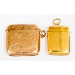 Two 9ct gold vesta or match cases, one marked for Minshall and Latimer,