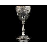 A Victorian silver goblet, waisted stem atop a spreading circular foot with bead edge detail,