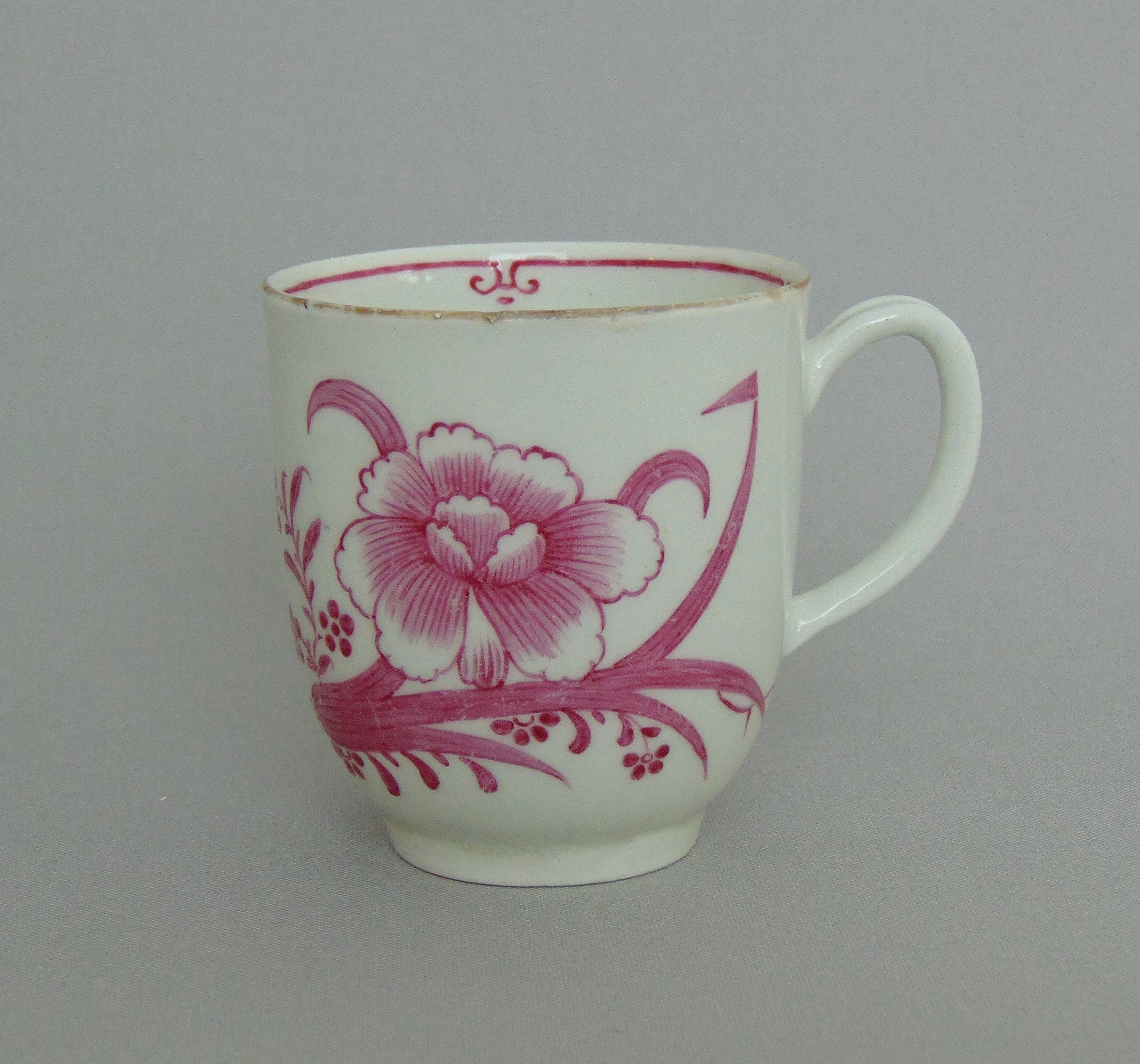 A Worcester coffee cup painted in purple monochrome, circa 1765, 7.