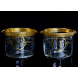 A pair of early 19th century wine glass rinsers, cylindrical form with gilt foliate decoration,