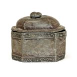 An early 18th Century lead tobacco pot, cover and lead insert,