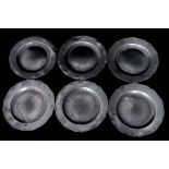 Six George II pewter plates, circa 1740,