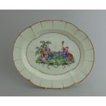 A rare large Worcester oval dish, with a painted scene,