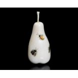 A Japanese Shibayama carved ivory pear, Meiji, set with abelone, shell and stone insects,