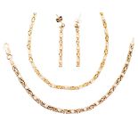 A 9ct gold necklace, bracelet and earrings en-suite,