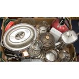 A box of plated ware and other miscellaneous items