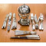 Set of Mappin & Webb plated cutlery together with a plated egg coddler