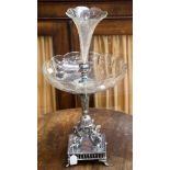 An Edwardian silver plated and cut glass table centre piece