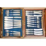 A 19th Century mahogany cased canteen fish set, comprising 12 knives and 12 forks,