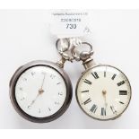 A George III pair cased silver pocket watch, the white enamelled dial with Arabic numbers,