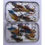 A Wheatley fly box containing sixteen fully dressed salmon flies