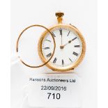 An 18 ct gold Continental engraved fob watch, crown winding, 33 mm, gross weight 27.