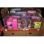 A box of twenty boxed Barbie dolls, including Olympic Gymnast, Dance Club, Ariziona Jeans Company,